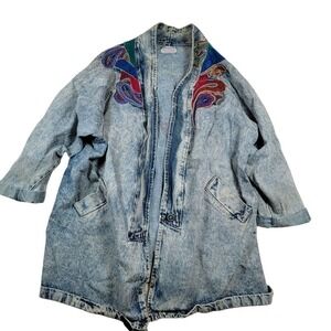 VTG 80s Zalerno Oversized Denim Jacket Unisex Paisley Bedazzled Embellished Boho